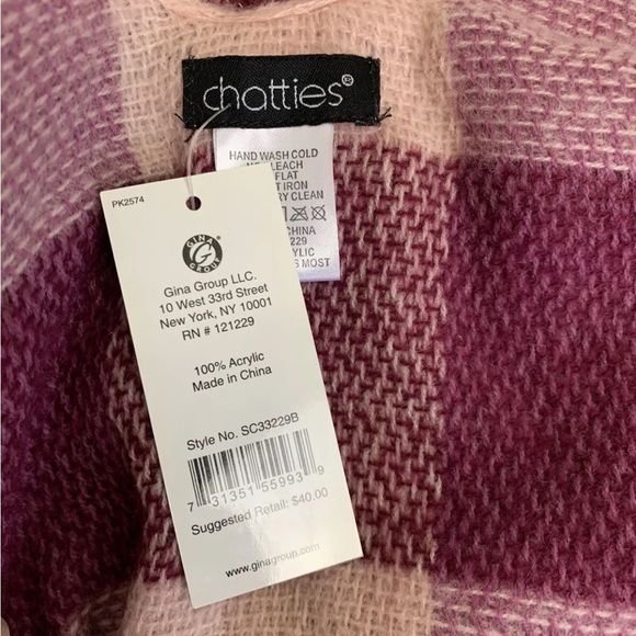 Women’s Wrap Shawl One Size Purple Pink Plaid Knit New Chatties Fall Sweater - Picture 6 of 9